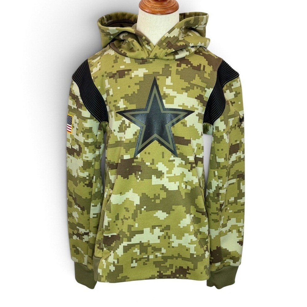 Nike Dallas Cowboys Salute To Service Green Camo Dri-Fit Hoodie Youth Medium